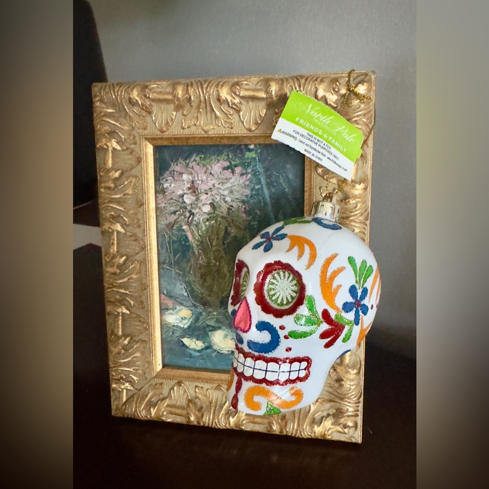 Day of The Dead 💀 Christmas Ornaments Dia De Los Muertos North Pole White Glass